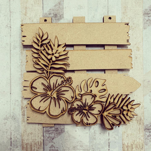 OL874 - MDF Small Floral Plank Layered sign - Tropical - Olifantjie - Wooden - MDF - Lasercut - Blank - Craft - Kit - Mixed Media - UK