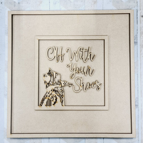 OL915 - MDF Alice In Wonderland ‘ Off with your shoes’ quote plaque - Olifantjie - Wooden - MDF - Lasercut - Blank - Craft - Kit - Mixed Media - UK