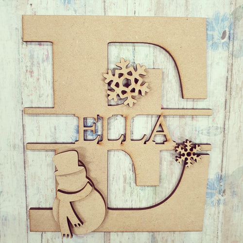 FL038 - Snowman MDF Personalised Split Letter - Olifantjie - Wooden - MDF - Lasercut - Blank - Craft - Kit - Mixed Media - UK