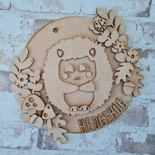 OL1396 - MDF Hedgehog cute plaque personalised - Olifantjie - Wooden - MDF - Lasercut - Blank - Craft - Kit - Mixed Media - UK