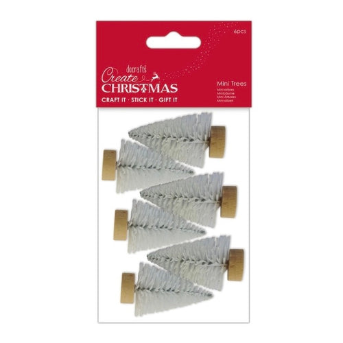 6 Mini White Christmas Trees - Olifantjie - Wooden - MDF - Lasercut - Blank - Craft - Kit - Mixed Media - UK