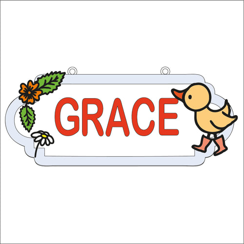 SS171 - MDF Doodle Woodland Animal - Duck Personalised Street Sign - Large (12 letters) - Olifantjie - Wooden - MDF - Lasercut - Blank - Craft - Kit - Mixed Media - UK