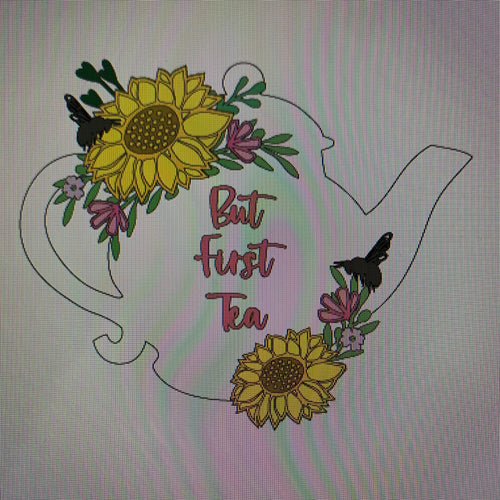 OL713 - MDF Personalised (upto 3 lines) Large Floral Traditional  Teapot -  Sunflowers - Olifantjie - Wooden - MDF - Lasercut - Blank - Craft - Kit - Mixed Media - UK