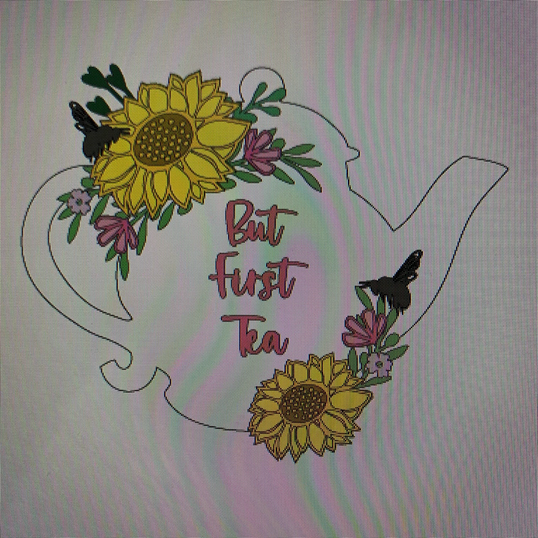 OL713 - MDF Personalised (upto 3 lines) Large Floral Traditional  Teapot -  Sunflowers - Olifantjie - Wooden - MDF - Lasercut - Blank - Craft - Kit - Mixed Media - UK