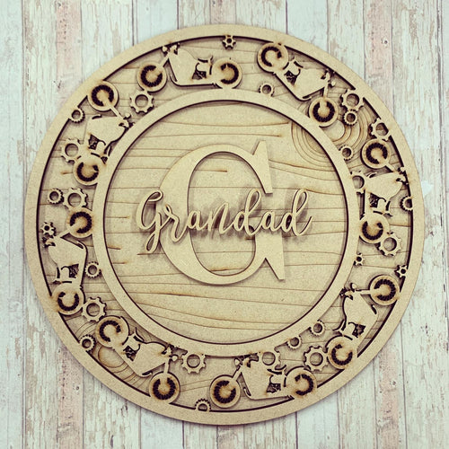 OL615 - MDF Personalised Circle Plaque Frame -  Motorbike Theme - Olifantjie - Wooden - MDF - Lasercut - Blank - Craft - Kit - Mixed Media - UK