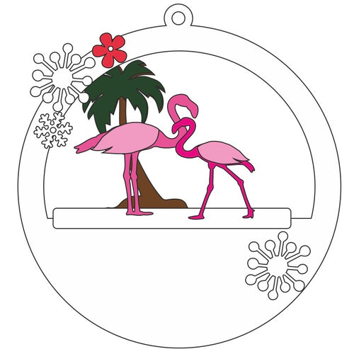 CH393 - MDF Christmas 3D layered bauble - Flamingos - Olifantjie - Wooden - MDF - Lasercut - Blank - Craft - Kit - Mixed Media - UK