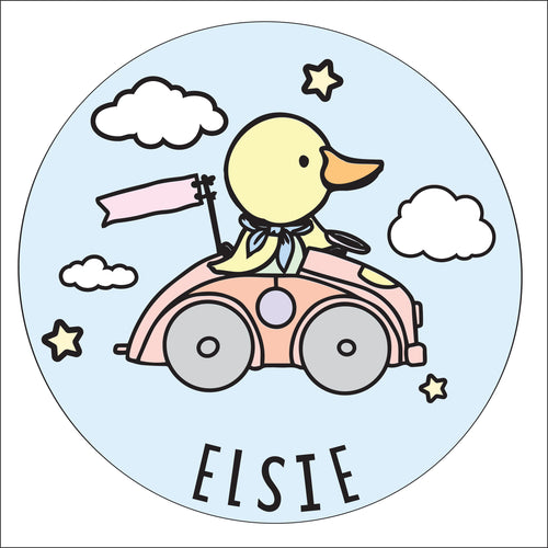 OL2881 - MDF Cute Animal Doodles - Round Scene Personalised Layered Plaque - Car Duck - Olifantjie - Wooden - MDF - Lasercut - Blank - Craft - Kit - Mixed Media - UK