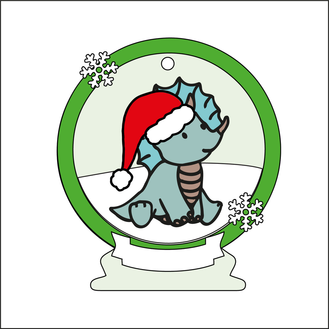 OL2507 - MDF Dinosaur 3 Christmas Bauble Snow Globe - Olifantjie - Wooden - MDF - Lasercut - Blank - Craft - Kit - Mixed Media - UK