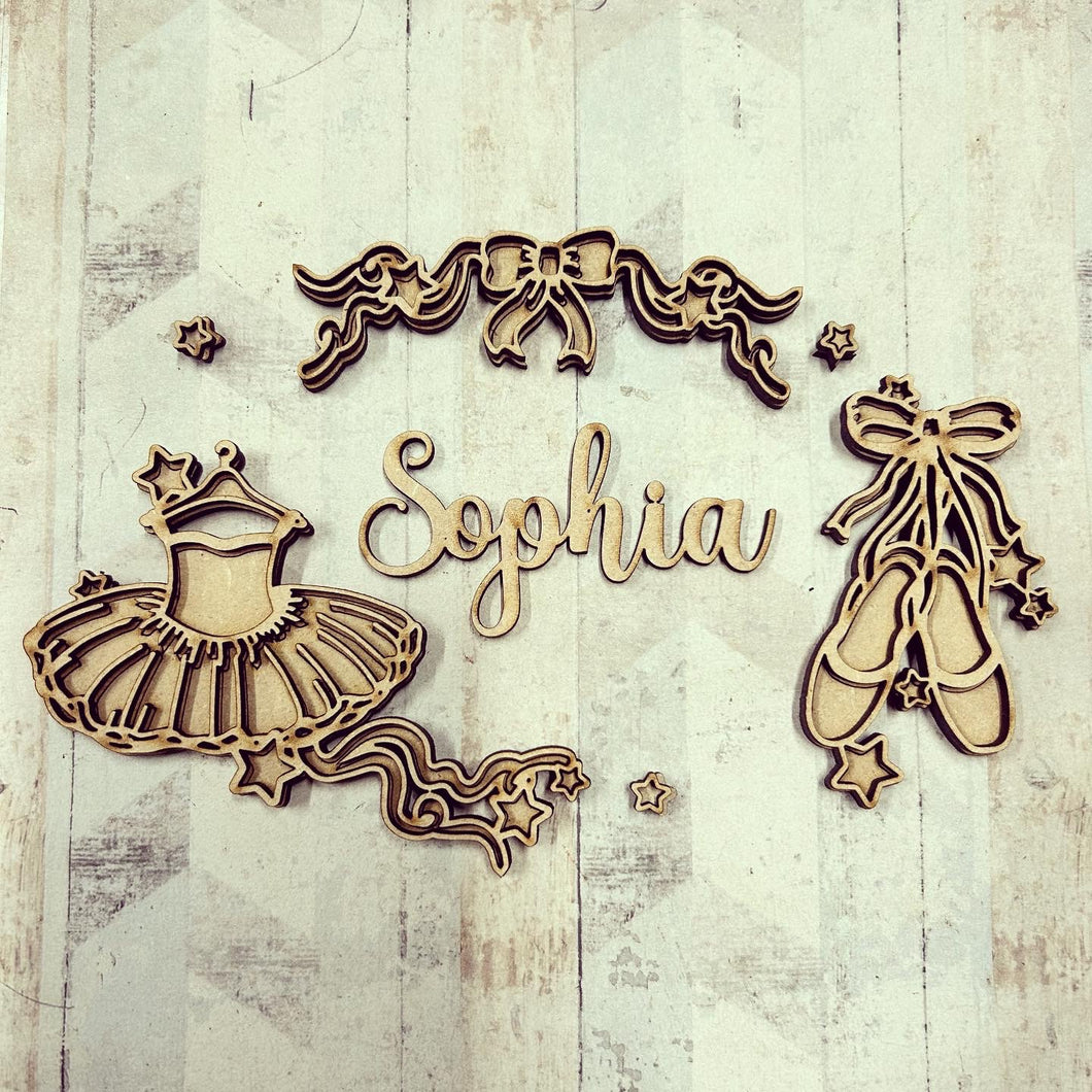 OL2923 - Personalised Ballerina Doodle Oval Box Topper / Wreath two sizes - Olifantjie - Wooden - MDF - Lasercut - Blank - Craft - Kit - Mixed Media - UK