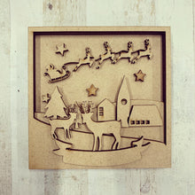 LH005 - MDF Reindeer scene  Frame Square 3D Plaque - Two Sizes - Olifantjie - Wooden - MDF - Lasercut - Blank - Craft - Kit - Mixed Media - UK