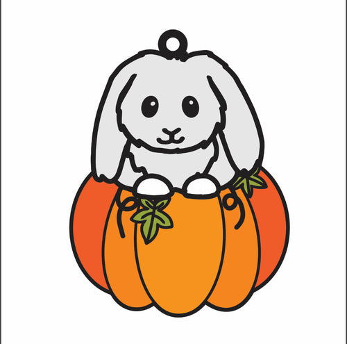 DN042 - MDF Doodle Rabbit Pumpkin Hanging - With or without Banner - Olifantjie - Wooden - MDF - Lasercut - Blank - Craft - Kit - Mixed Media - UK