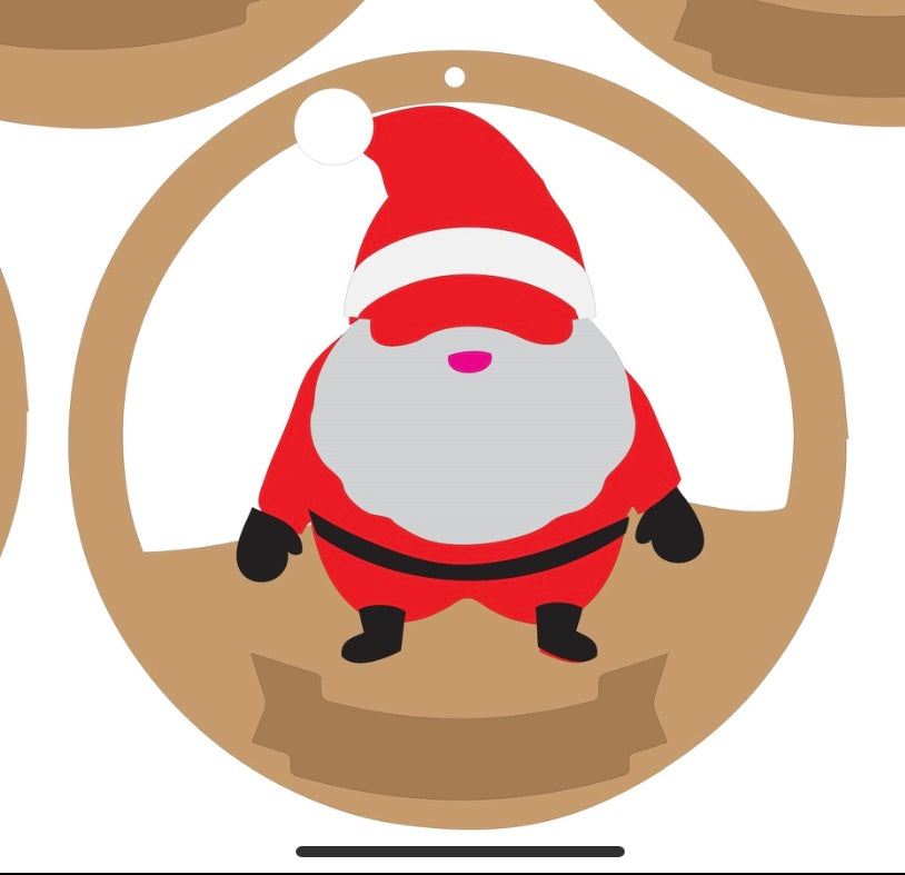 CH135 - MDF & Acrylic Father Christmas Circle Bauble - Olifantjie - Wooden - MDF - Lasercut - Blank - Craft - Kit - Mixed Media - UK