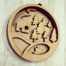 SJ273 - MDF Sarah Jane Multi Layered Woodland House Scene Bauble Hanging Decoration - Olifantjie - Wooden - MDF - Lasercut - Blank - Craft - Kit - Mixed Media - UK