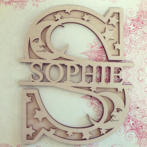 SL060 -  Moon Star Themed Split Layered Personalised With Name Letter - Olifantjie - Wooden - MDF - Lasercut - Blank - Craft - Kit - Mixed Media - UK