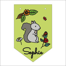 FG021 - MDF Themed Personalised Pennant Flag - Doodle Woodland Animal - Squirrel Theme - Olifantjie - Wooden - MDF - Lasercut - Blank - Craft - Kit - Mixed Media - UK