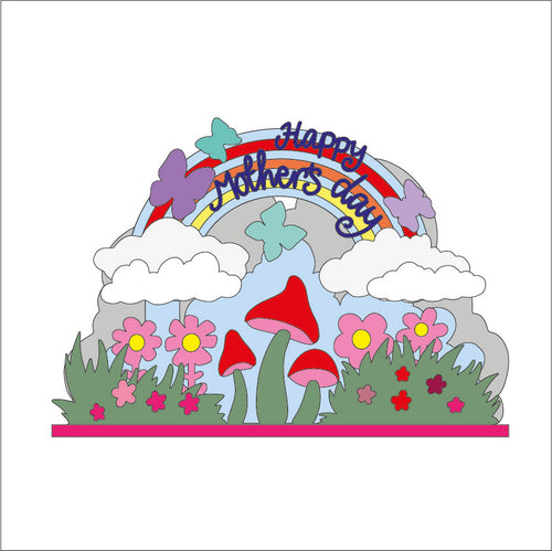 SJ406 - MDF Freestanding 3d ‘Happy Mothers Day’ Rainbow Garden Kit - Olifantjie - Wooden - MDF - Lasercut - Blank - Craft - Kit - Mixed Media - UK