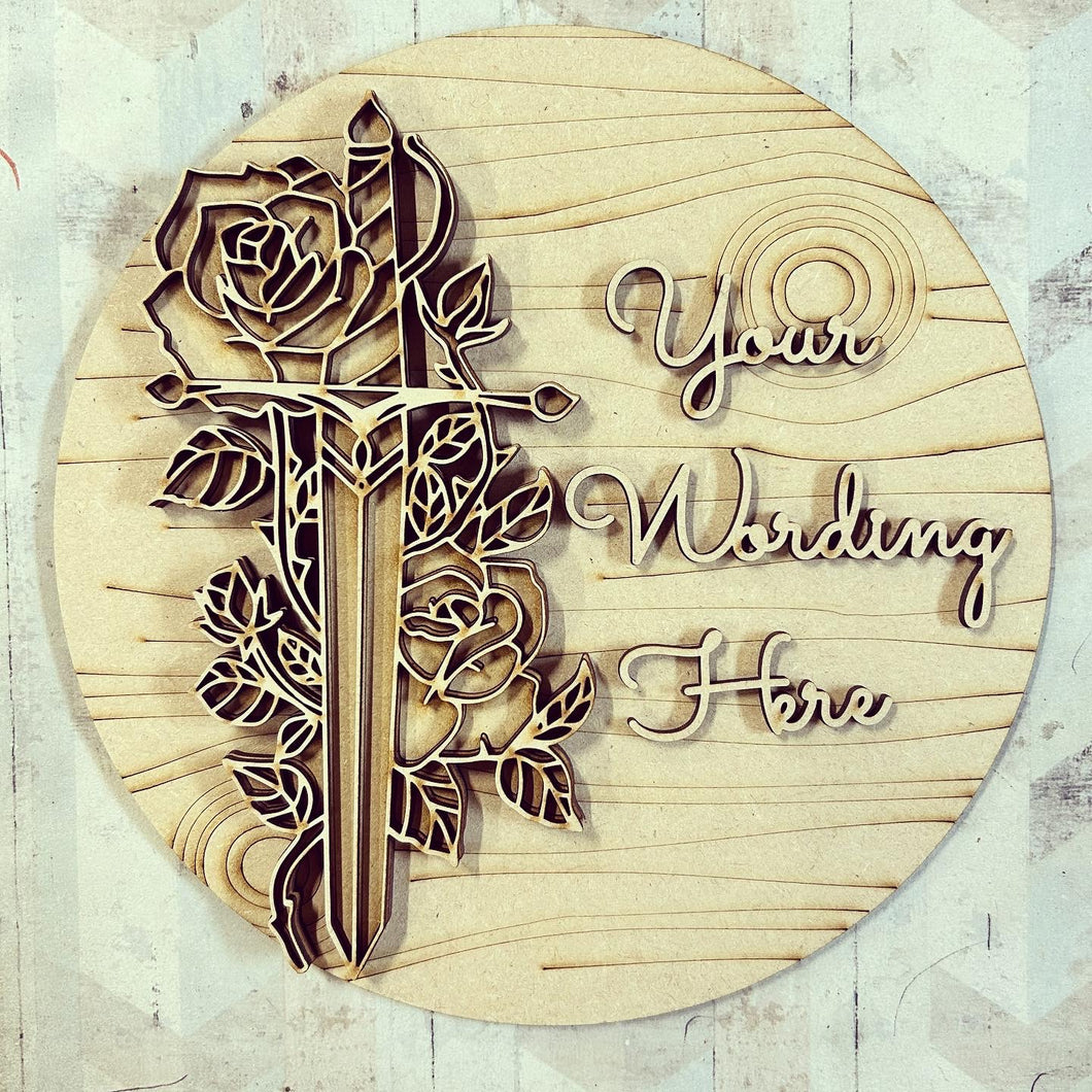 OL3035 - MDF Rose Dagger Plaque - Your wording - Olifantjie - Wooden - MDF - Lasercut - Blank - Craft - Kit - Mixed Media - UK