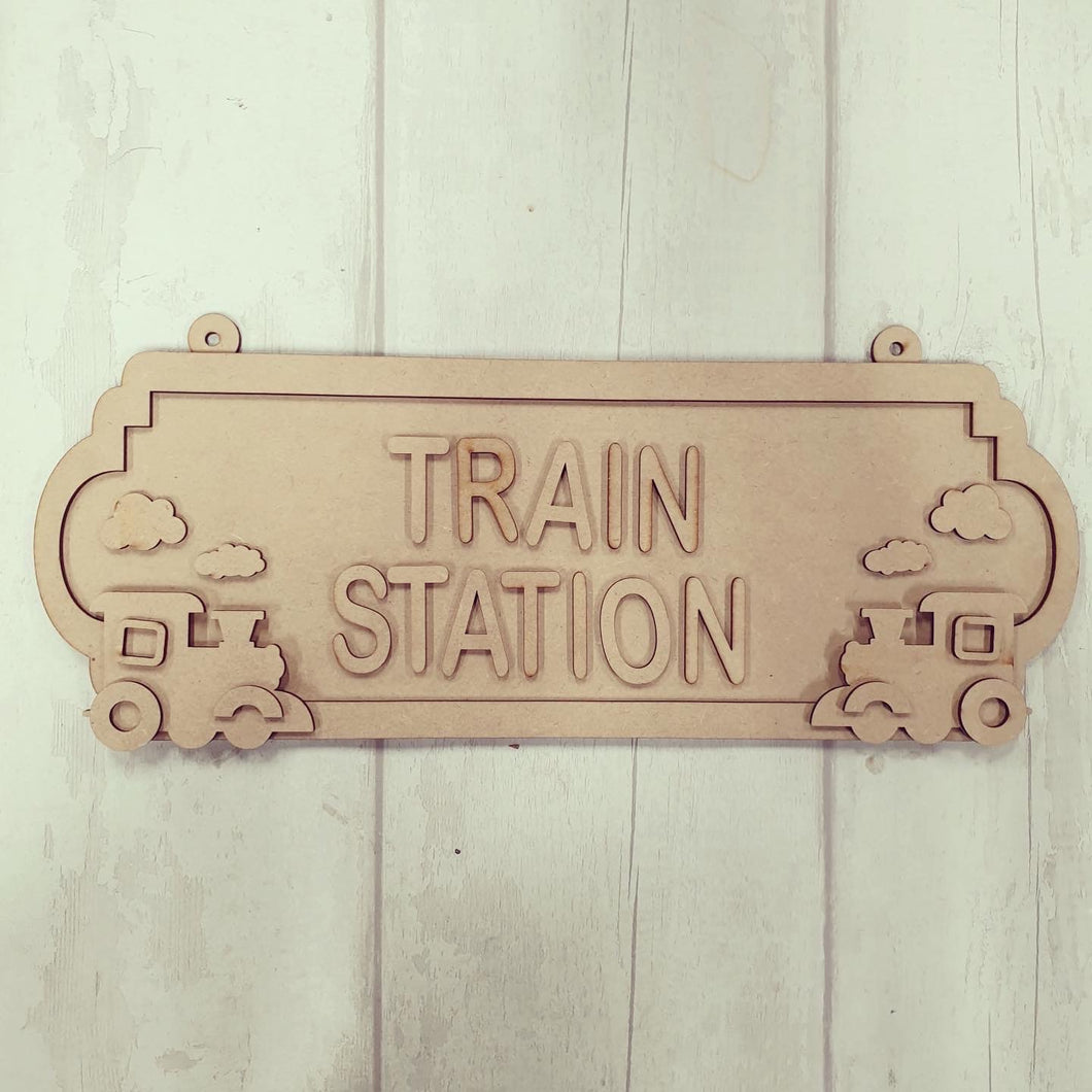 SS128 - MDF Train Themed Personalised Double Height  Street Sign - Olifantjie - Wooden - MDF - Lasercut - Blank - Craft - Kit - Mixed Media - UK