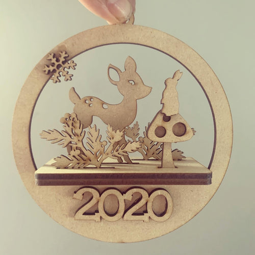 CH370 - MDF Christmas 3D layered bauble - Deer - Olifantjie - Wooden - MDF - Lasercut - Blank - Craft - Kit - Mixed Media - UK
