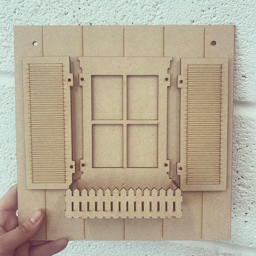 OL308 - MDF Plain 3D Shutter Window Box - Olifantjie - Wooden - MDF - Lasercut - Blank - Craft - Kit - Mixed Media - UK