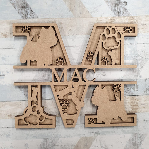 DL050 - MDF Westie Themed Layered Letter (without name) - Olifantjie - Wooden - MDF - Lasercut - Blank - Craft - Kit - Mixed Media - UK