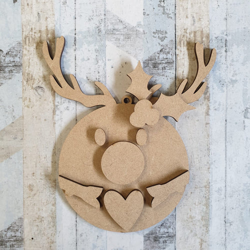 OL426 - MDF -  Xmas Reindeer  Pocket Hug Hanging Bauble - Olifantjie - Wooden - MDF - Lasercut - Blank - Craft - Kit - Mixed Media - UK