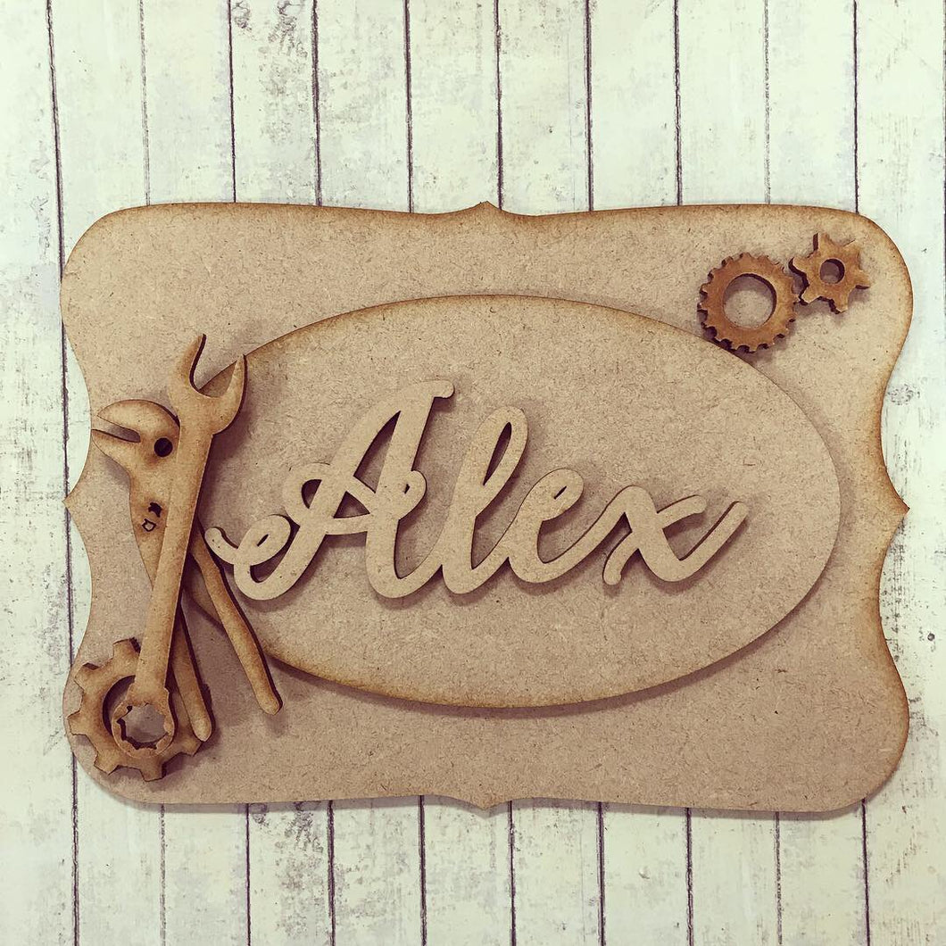 OP003 - MDF Tools Themed Personalised Plaque - Olifantjie - Wooden - MDF - Lasercut - Blank - Craft - Kit - Mixed Media - UK