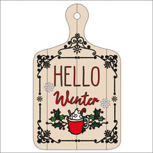 OL2371 - MDF Farmhouse Doodle Christmas - Chopping board Layered Plaque -  Hello Winter - Olifantjie - Wooden - MDF - Lasercut - Blank - Craft - Kit - Mixed Media - UK