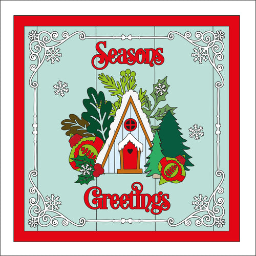 OL2547  - MDF Farmhouse Christmas - Square layered Plaque -  Alpine House - wording options - Olifantjie - Wooden - MDF - Lasercut - Blank - Craft - Kit - Mixed Media - UK