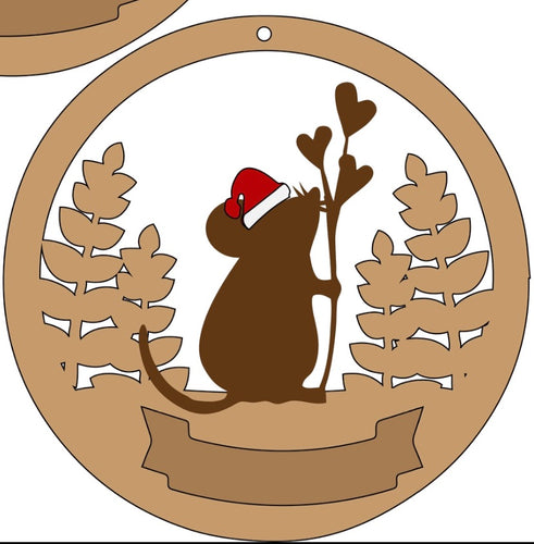 CH130 - MDF & Acrylic Mouse Circle Bauble - Olifantjie - Wooden - MDF - Lasercut - Blank - Craft - Kit - Mixed Media - UK