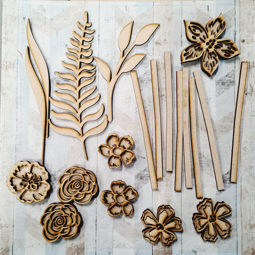 OL1415 - MDF Floral Stems - Olifantjie - Wooden - MDF - Lasercut - Blank - Craft - Kit - Mixed Media - UK