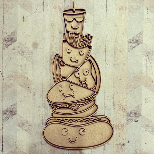 OL2976 - MDF doodle stacked Fast Food - Olifantjie - Wooden - MDF - Lasercut - Blank - Craft - Kit - Mixed Media - UK