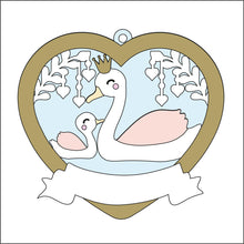 OL2758 - MDF Layered Heart  hanging with backing - Swans - Olifantjie - Wooden - MDF - Lasercut - Blank - Craft - Kit - Mixed Media - UK