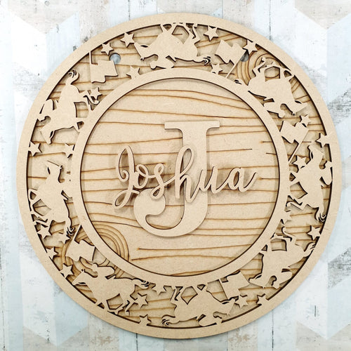 OL785  -MDF Personalised Circle Plaque Frame - Horseracing Theme - Olifantjie - Wooden - MDF - Lasercut - Blank - Craft - Kit - Mixed Media - UK