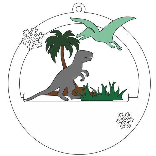 CH394 - MDF Christmas 3D layered bauble - Dinosaur - Olifantjie - Wooden - MDF - Lasercut - Blank - Craft - Kit - Mixed Media - UK