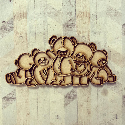 OL2971 - MDF doodle Horizontal Teddy Bears - Olifantjie - Wooden - MDF - Lasercut - Blank - Craft - Kit - Mixed Media - UK