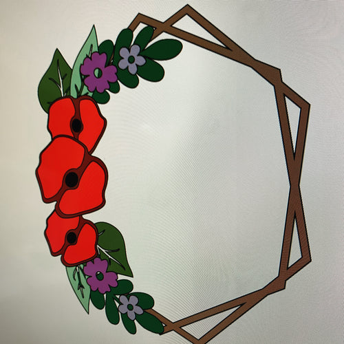 HX026 - MDF Poppy Hexagonal Wreath - Olifantjie - Wooden - MDF - Lasercut - Blank - Craft - Kit - Mixed Media - UK