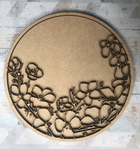 OL1010 - MDF Circle Plaque - Cherry Blossom Theme - Olifantjie - Wooden - MDF - Lasercut - Blank - Craft - Kit - Mixed Media - UK