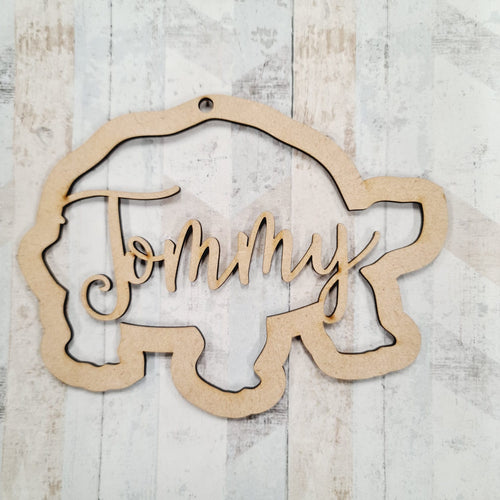 OL918 - MDF Personalised name hanging hoop - Tortoise - Olifantjie - Wooden - MDF - Lasercut - Blank - Craft - Kit - Mixed Media - UK