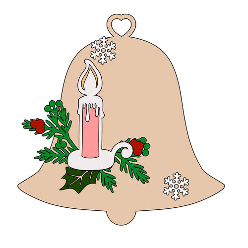 CH363 - MDF Christmas Candle Themed Hanging Bell Bauble - Olifantjie - Wooden - MDF - Lasercut - Blank - Craft - Kit - Mixed Media - UK