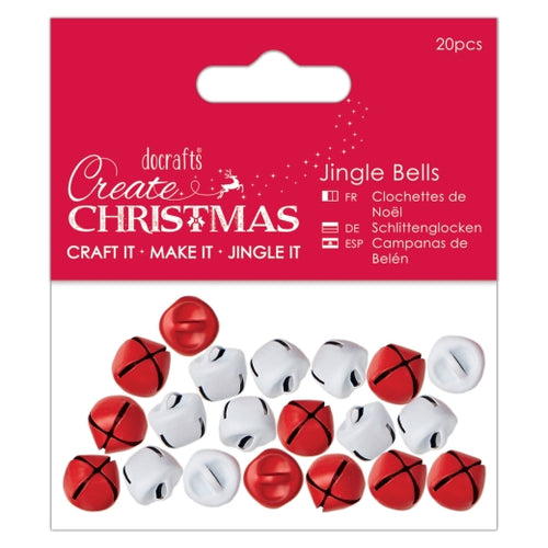 20pk  Red and White Matt Jingle Bells - Olifantjie - Wooden - MDF - Lasercut - Blank - Craft - Kit - Mixed Media - UK