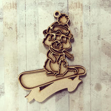OL2684 - MDF Christmas Doodle Hanging - Meerkat Snowboarding - with or without banner - Olifantjie - Wooden - MDF - Lasercut - Blank - Craft - Kit - Mixed Media - UK