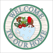 OL1333 - MDF ‘Welcome to our home’ Robin Bird round hanging Plaque - Olifantjie - Wooden - MDF - Lasercut - Blank - Craft - Kit - Mixed Media - UK