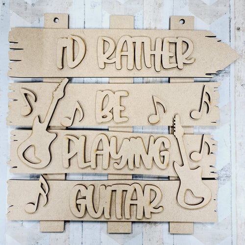 OL926 - MDF ‘I’d rather be playing guitar ’ Layered Plaque - Olifantjie - Wooden - MDF - Lasercut - Blank - Craft - Kit - Mixed Media - UK