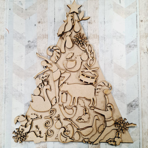 OL1131 - MDF Stacked 12 days of Christmas Tree Kit - Olifantjie - Wooden - MDF - Lasercut - Blank - Craft - Kit - Mixed Media - UK