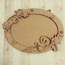 OV006 - MDF Oval Flower Flourish Themed Photo Frame With Hanging - Olifantjie - Wooden - MDF - Lasercut - Blank - Craft - Kit - Mixed Media - UK