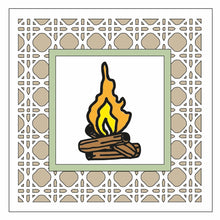 OL1822 - MDF Rattan effect square plaque - Holiday Doodles - Camping - Fire - Olifantjie - Wooden - MDF - Lasercut - Blank - Craft - Kit - Mixed Media - UK