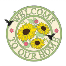 OL1437 - MDF ‘Welcome to our home’ Sunflower round hanging Plaque - Olifantjie - Wooden - MDF - Lasercut - Blank - Craft - Kit - Mixed Media - UK