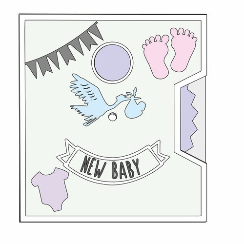 SJ418 - MDF Layered Spinner Plaque - ‘New Baby’ - Olifantjie - Wooden - MDF - Lasercut - Blank - Craft - Kit - Mixed Media - UK