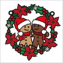 OL2703 - MDF Christmas Gingerbread Couple  doodle Holly Bauble - Olifantjie - Wooden - MDF - Lasercut - Blank - Craft - Kit - Mixed Media - UK